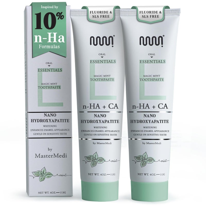 MasterMedi Nano Hydroxyapatite Toothpaste Inspired by 10 nHA Formulas FluorideFree Whitening Sensitive Teeth Care Enamel Support SLS Free Xylitol Magic Mint 4 Oz Pack of 2